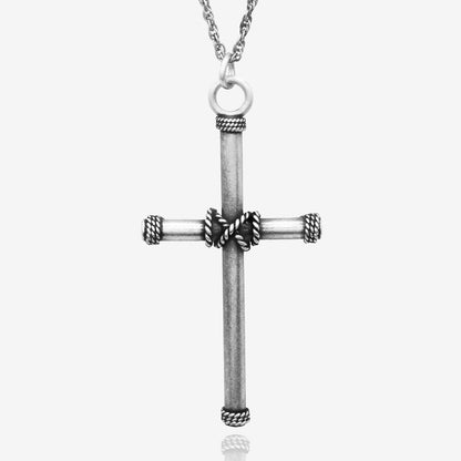 Antique Stainless Steel Rope Detail Cross Pendant Necklace for Men or Women