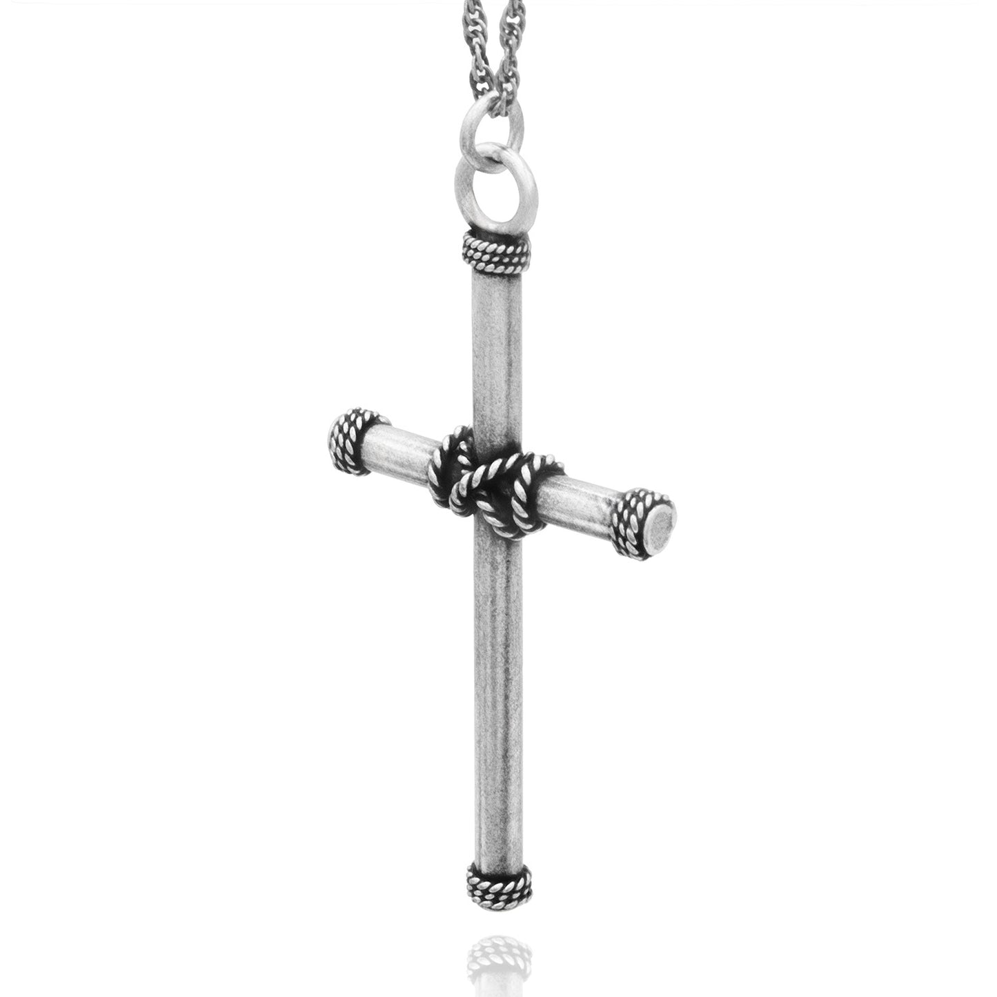 Antique Stainless Steel Rope Detail Cross Pendant Necklace for Men or Women