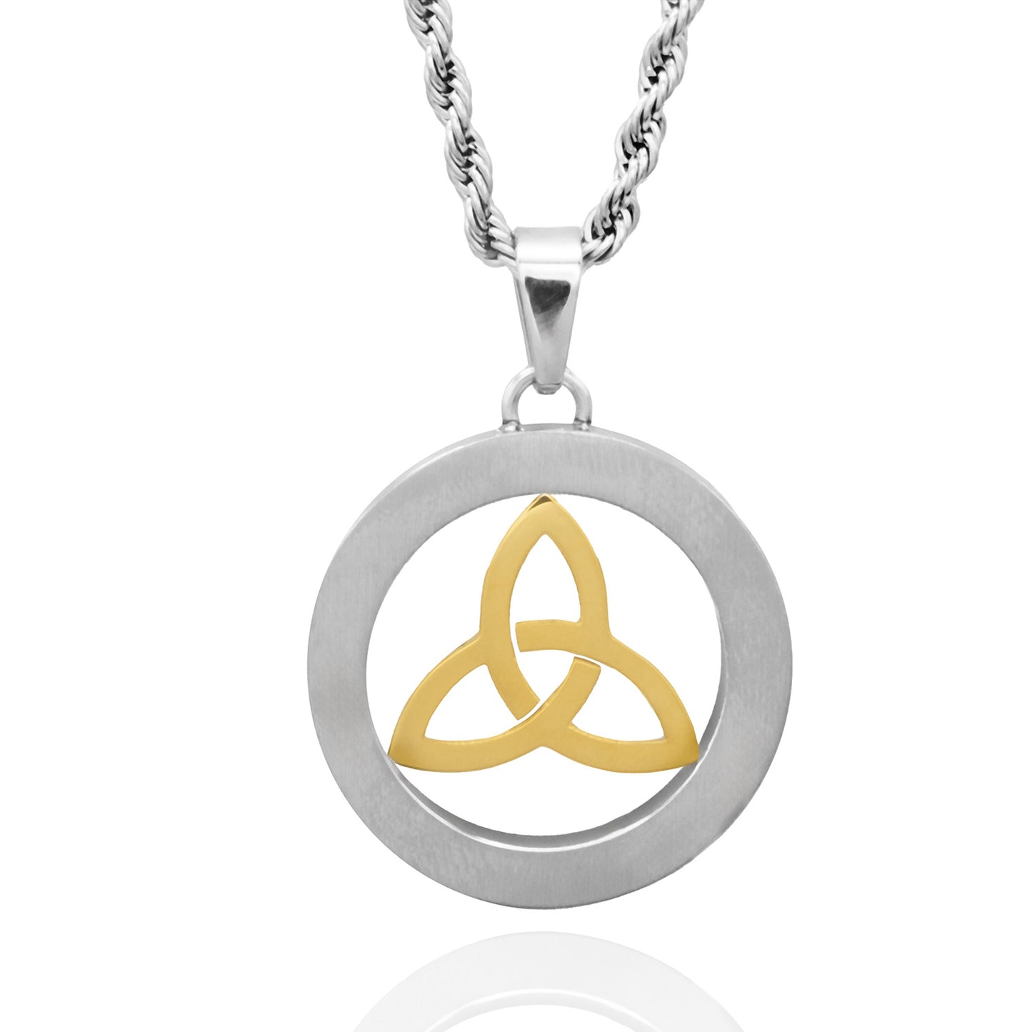 Celtic Gold Trinity Knot in Cirlcle Pendant Necklace Irish Traditional Jewelry for Women