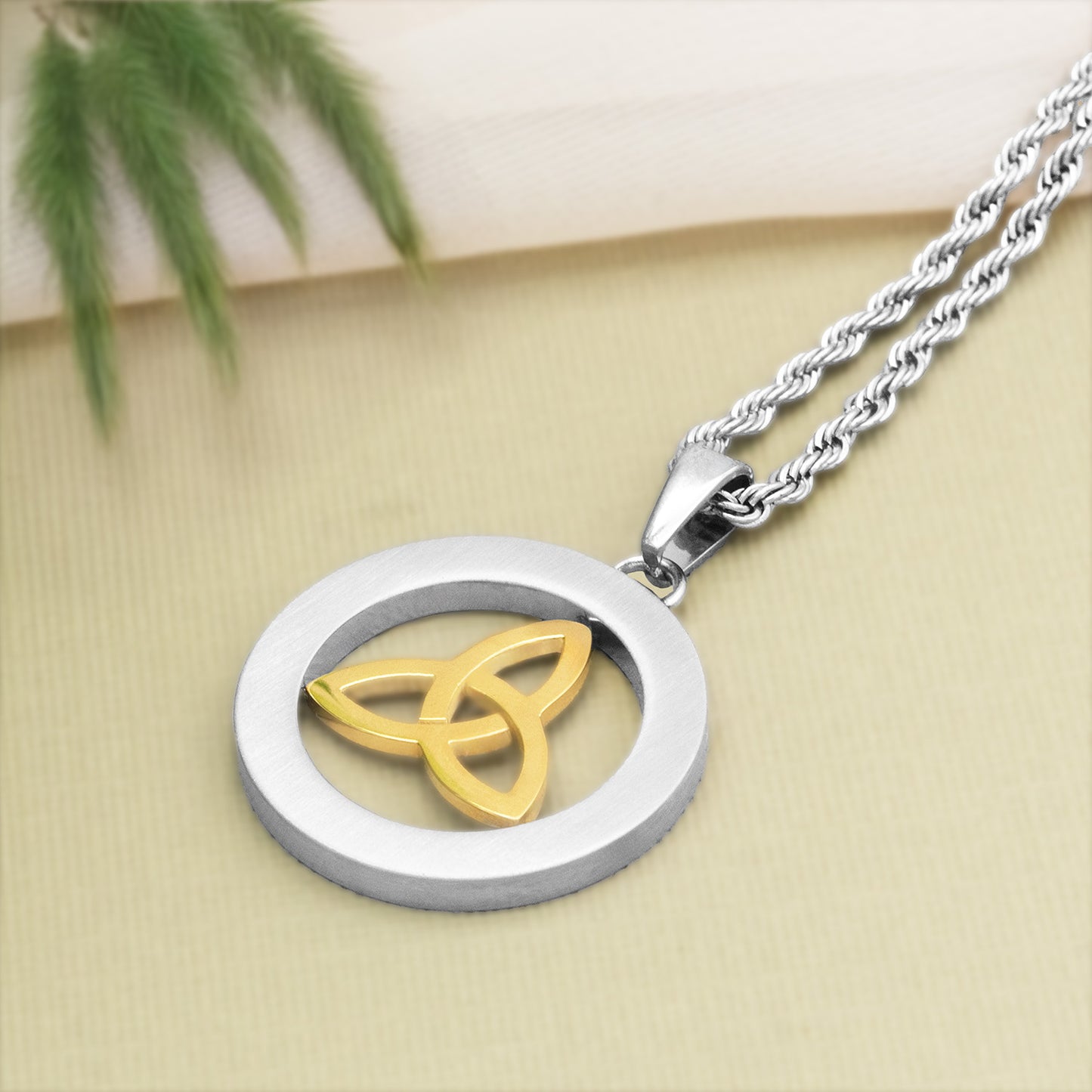 Celtic Gold Trinity Knot in Cirlcle Pendant Necklace Irish Traditional Jewelry for Women