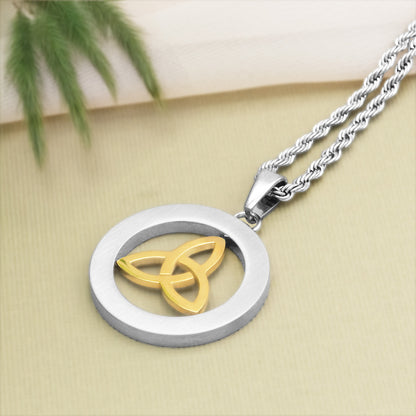 Celtic Gold Trinity Knot in Cirlcle Pendant Necklace Irish Traditional Jewelry for Women