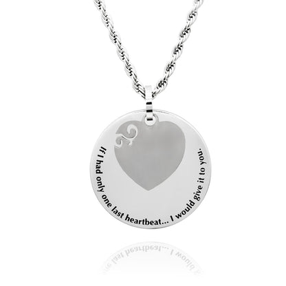 Round Engraved Pendant Necklace with Heart Charm Engraved with Message - Personalize with Engraved Message on Back