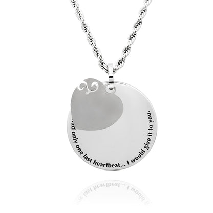 Round Engraved Pendant Necklace with Heart Charm Engraved with Message - Personalize with Engraved Message on Back