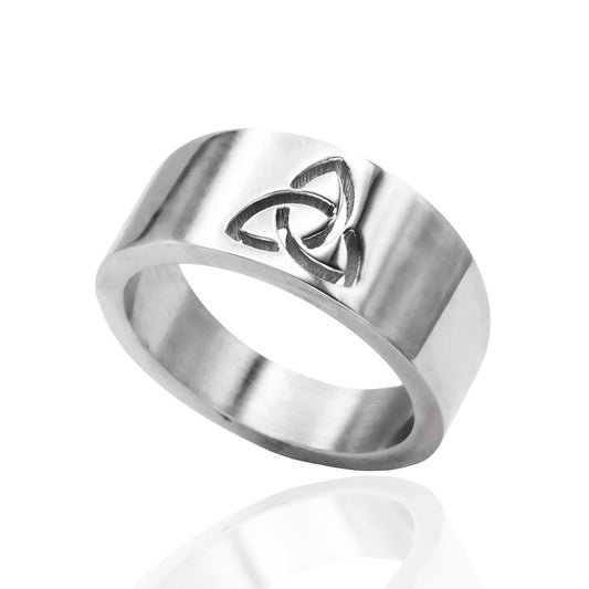 Celtic Trinity Knot Band Ring in Stainless Steel - Irish Love Promise Ring Wedding Band for Women or Man