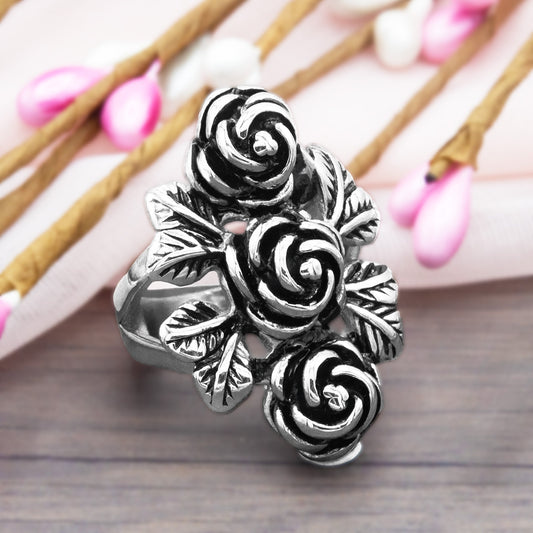 Rose Flower Ring for Women Fashion Stainless Steel Jewelry