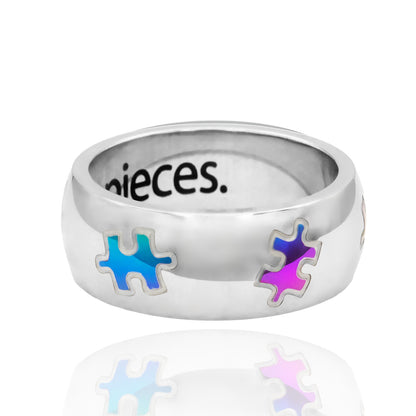 Autism Awareness Puzzle Ring  "Lets find all the missing pieces" Stainless Steel