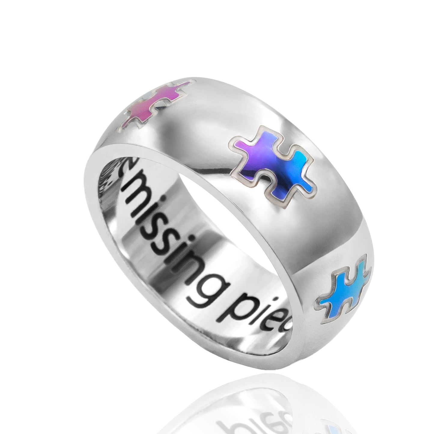 Autism Awareness Puzzle Ring  "Lets find all the missing pieces" Stainless Steel