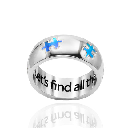 Autism Awareness Puzzle Ring  "Lets find all the missing pieces" Stainless Steel