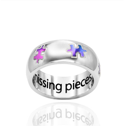 Autism Awareness Puzzle Ring  "Lets find all the missing pieces" Stainless Steel