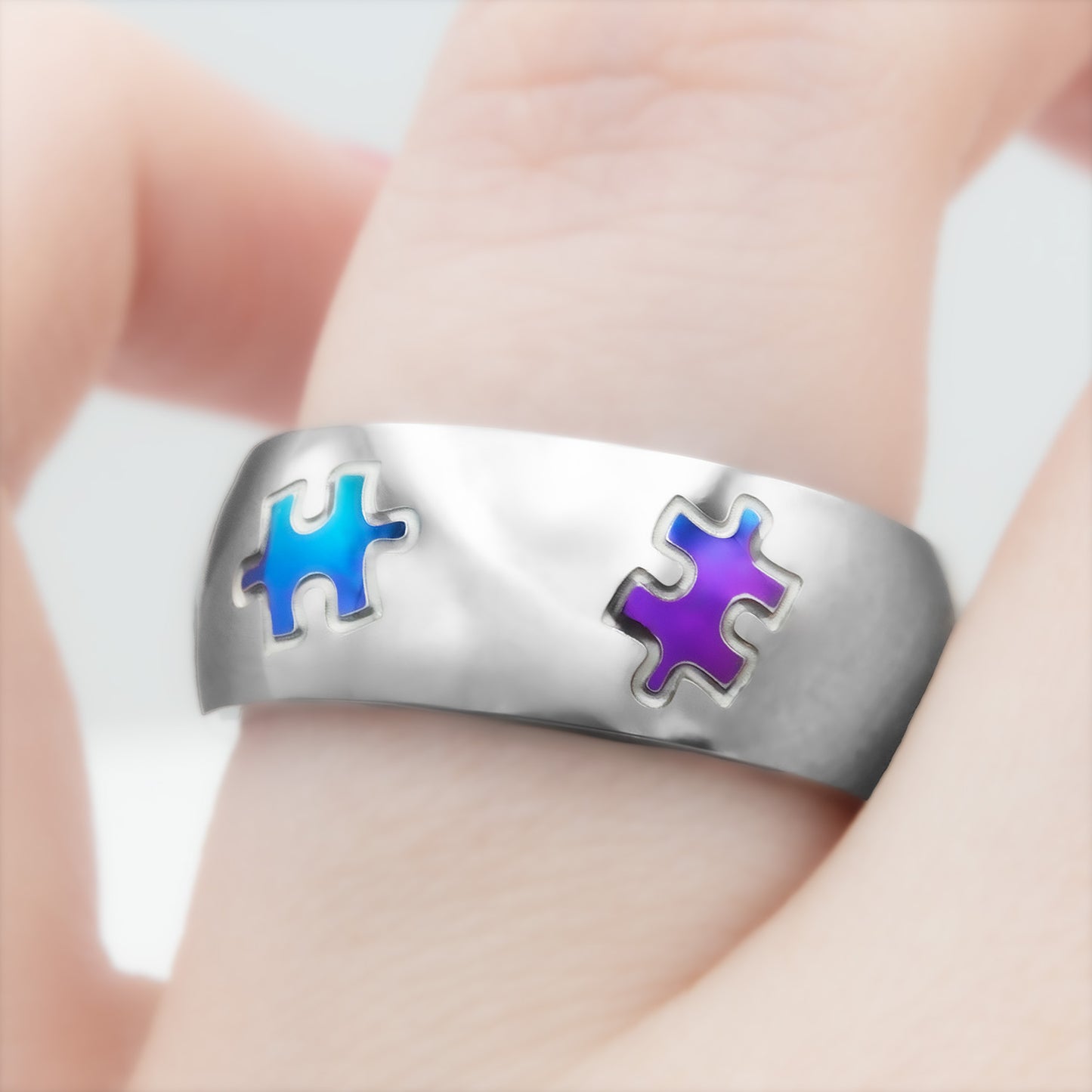 Autism Awareness Puzzle Ring  "Lets find all the missing pieces" Stainless Steel