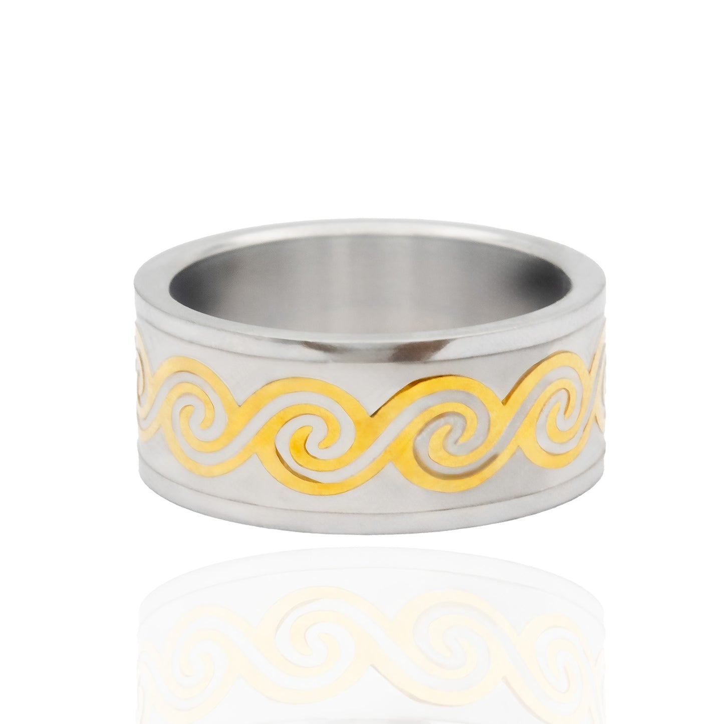 Celtic Spiral Ring Irish Pride Jewelry for Men and Women Stainless Steel with Gold Triskele Design