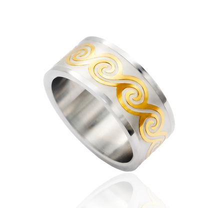 Celtic Spiral Ring Irish Pride Jewelry for Men and Women Stainless Steel with Gold Triskele Design