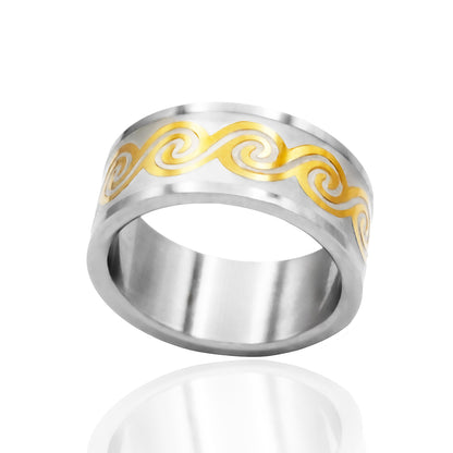 Celtic Spiral Ring Irish Pride Jewelry for Men and Women Stainless Steel with Gold Triskele Design