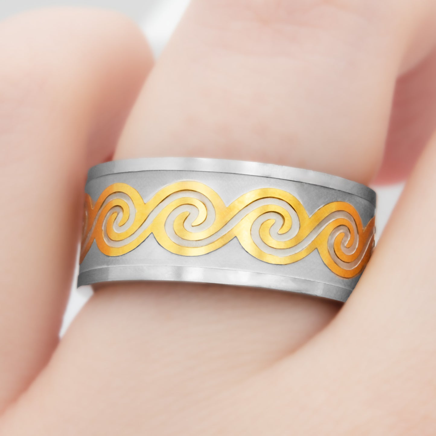 Celtic Spiral Ring Irish Pride Jewelry for Men and Women Stainless Steel with Gold Triskele Design