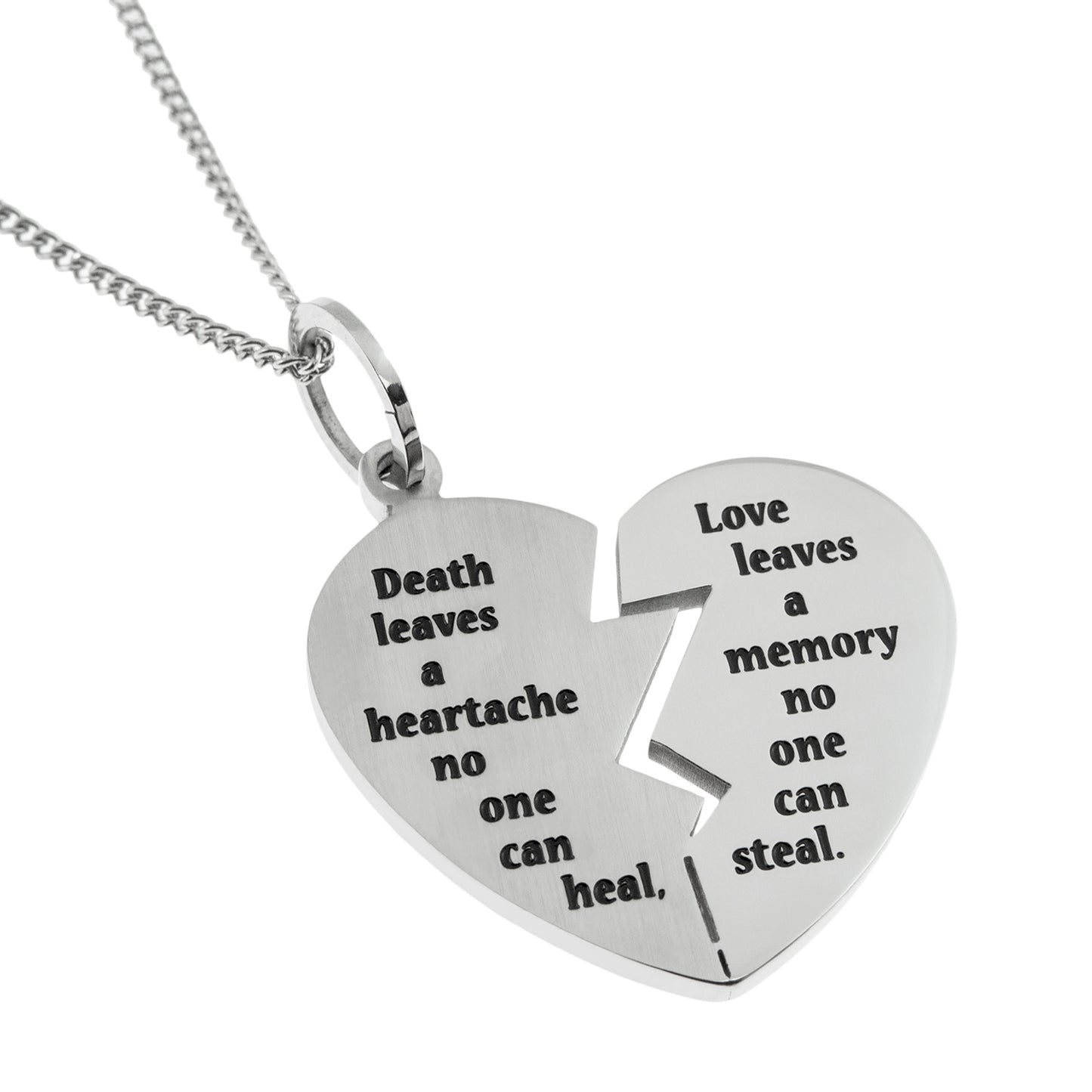 Engraved Stainless Steel Broken Heart Memorial Pendant Necklace - Sympathy Gift Jewelry