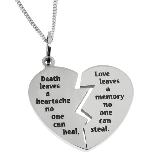 Engraved Stainless Steel Broken Heart Memorial Pendant Necklace - Sympathy Gift Jewelry