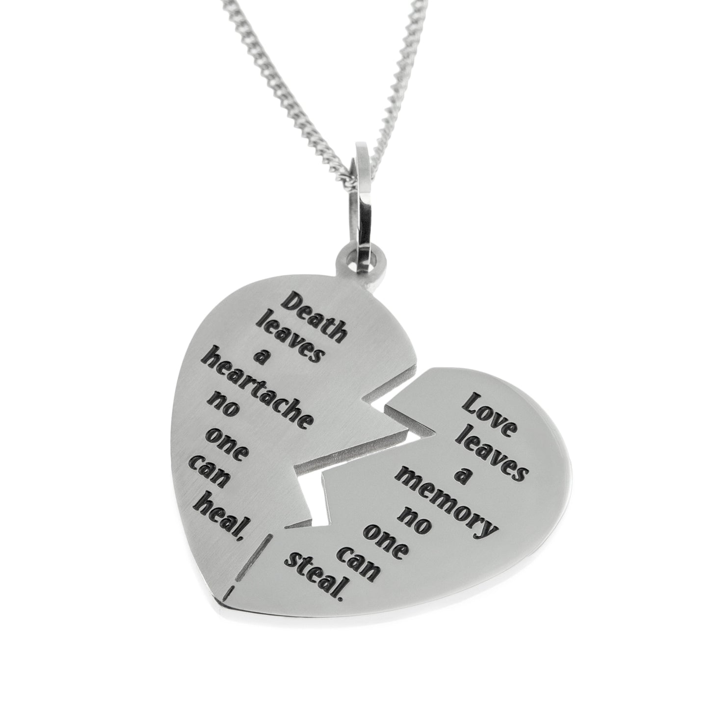 Engraved Stainless Steel Broken Heart Memorial Pendant Necklace - Sympathy Gift Jewelry