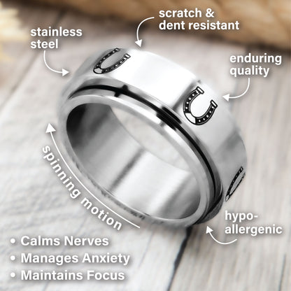 Stainless Steel Lucky Horseshoe Spinner Ring - Equestrian Jewelry Gift for Horse Lovers