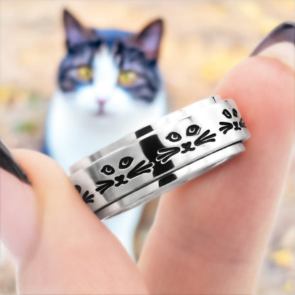 Cat Lady Spinner Ring Cat Faces Gift for Cat Lovers Stainless Steel Fidget Ring Jewelry for Women Men Girls