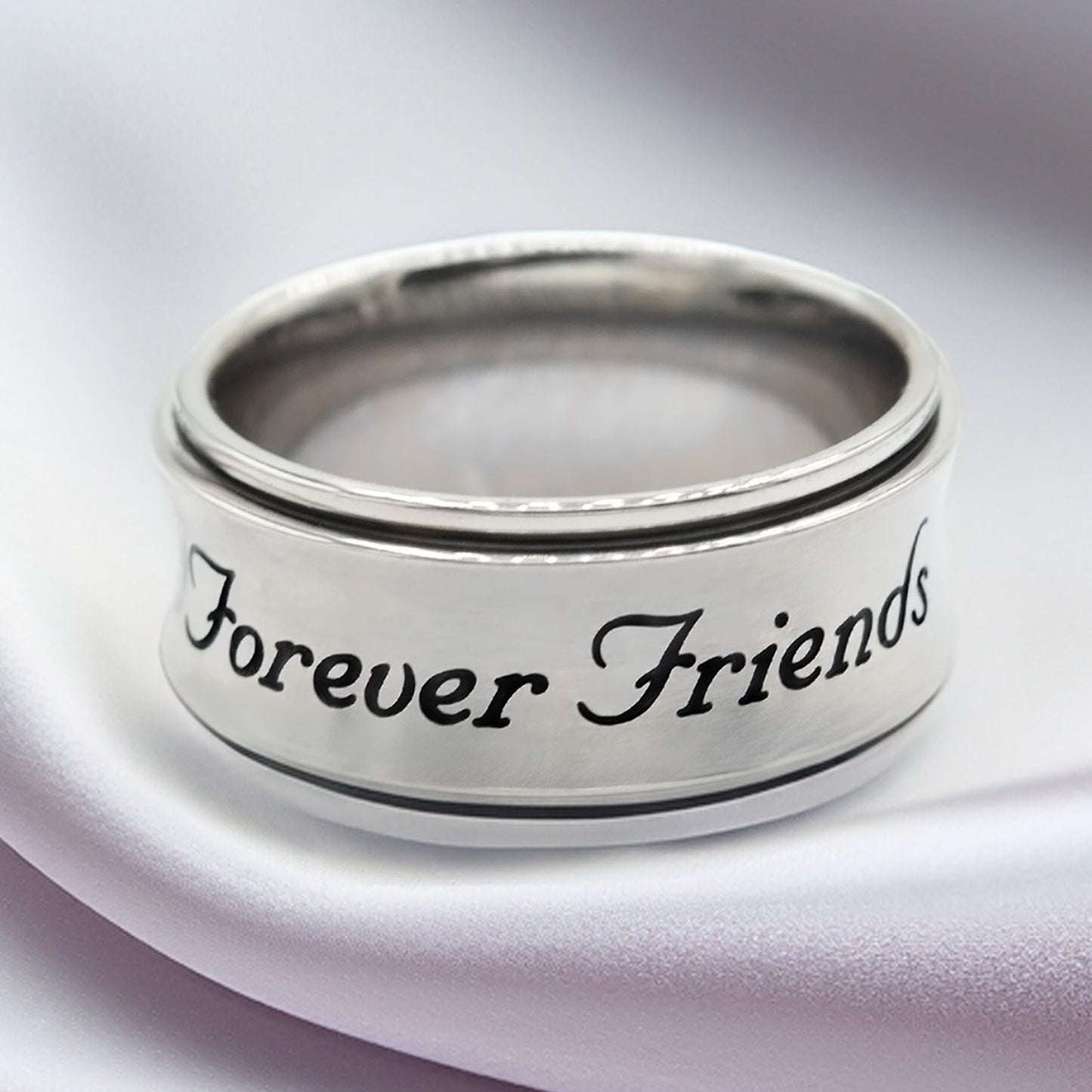 Forever Friends Engraved Stainless Steel Spinner Ring - Best Friend Gift Fidget Spinner Ring