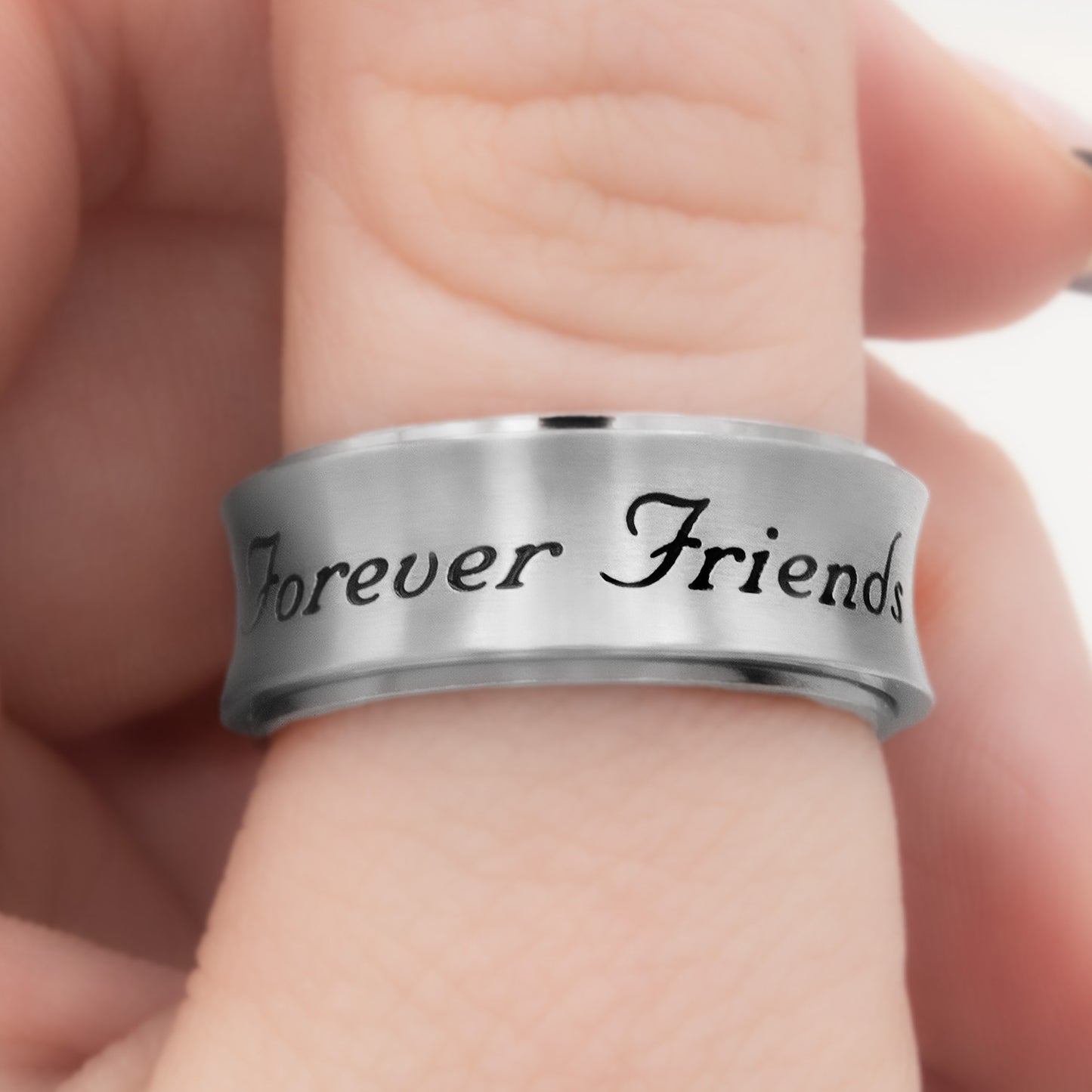 Forever Friends Engraved Stainless Steel Spinner Ring - Best Friend Gift Fidget Spinner Ring