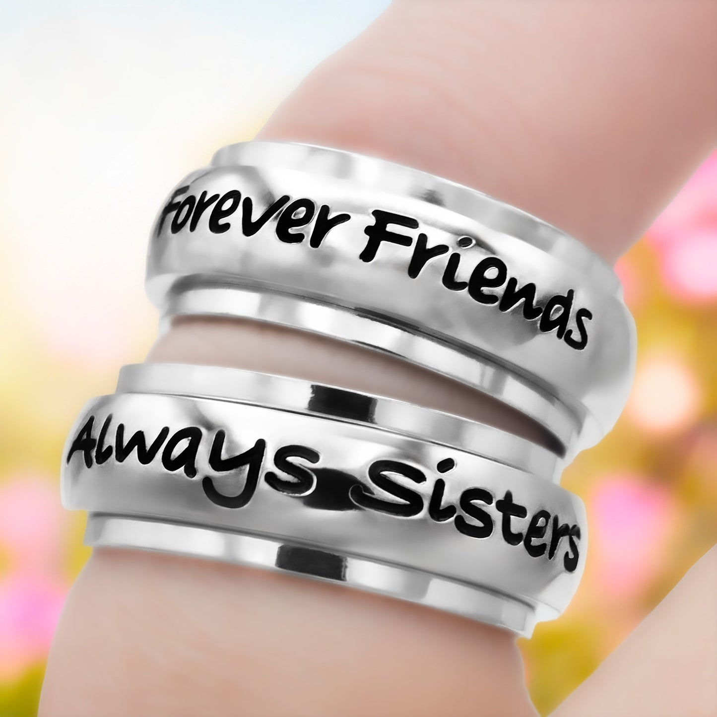 Always Sisters Forever Friends Stainless Steel Spinner Ring