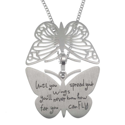 Inspirational Butterfly Pendant Necklace - Engraved "Until You Spread Your Wings" Graduation or Birthday Gift for Her