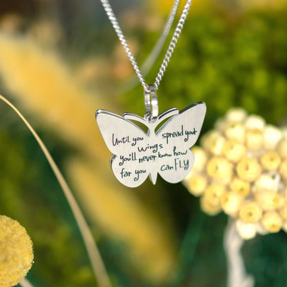 Inspirational Butterfly Pendant Necklace - Engraved "Until You Spread Your Wings" Graduation or Birthday Gift for Her