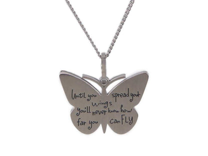 Inspirational Butterfly Pendant Necklace - Engraved "Until You Spread Your Wings" Graduation or Birthday Gift for Her