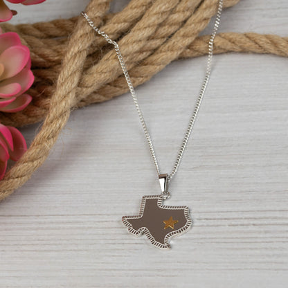 Texas State Shape Pendant Necklace with Gold Lone Star State Jewelry For Women or Men