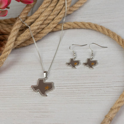 Texas State Shape French Hook Earrings with Gold Lone Star