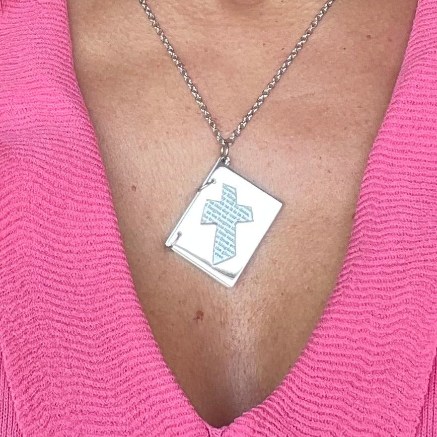 Stainless Steel Lord's Prayer Cross Pendant Necklace - Religious Christian Jewelry Gift