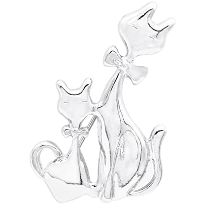 Steel Tone Momma and Baby Cat Pin Brooch - Purrfect Gift for Cat Lovers