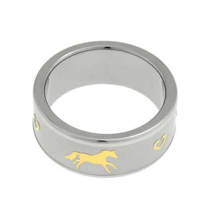 Golden Horse Ring Stainless Steel Equestrian Jewelry for Women or Men