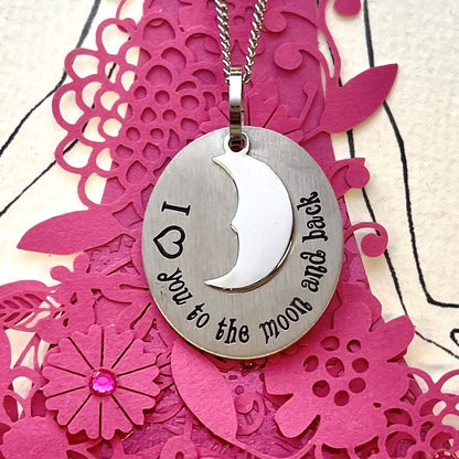 I Heart You To The Moon And Back Stainless Steel Pendant Necklace