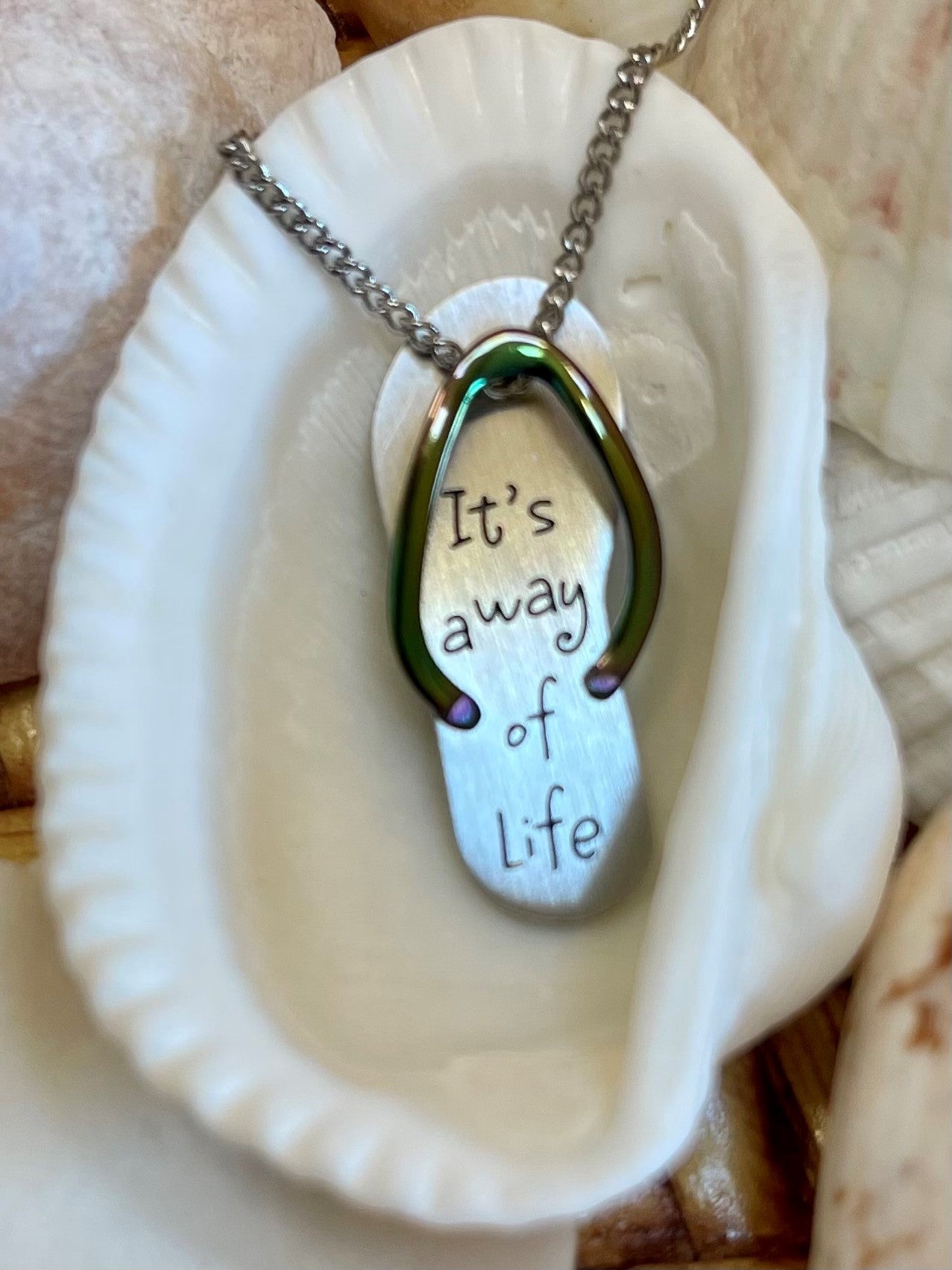 It's a Way of Life Flip Flop Pendant Necklace in Stainless Steel