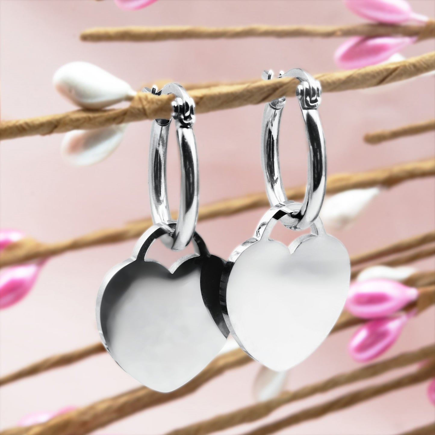 Stainless Steel Heart Dangle Lever Back Earrings - Romantic Jewelry for Women