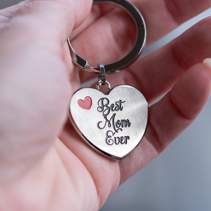 Best Mom Ever Heart Shaped Stainless Steel Keyring Sentimental Mother's Day or Birthday Gift for Women