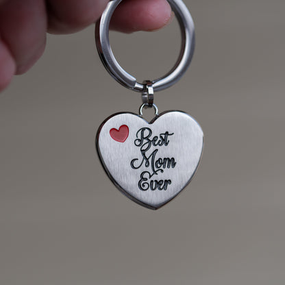 Best Mom Ever Heart Shaped Stainless Steel Keyring Sentimental Mother's Day or Birthday Gift for Women