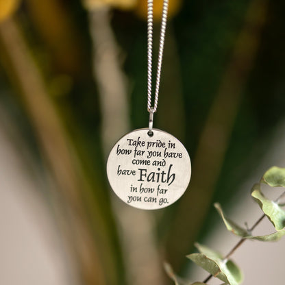 "Faith" Inspirational  Stainless Steel Disc Pendant Necklace Positive Quotes for Women Men Girls