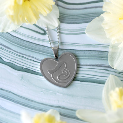 Mother and Child Heart Pendant Necklace in Stainless Steel